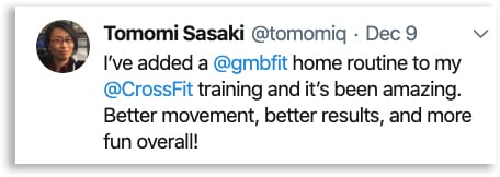 Screenshot of a tweet from someone who used GMB to improve their CrossFit performance